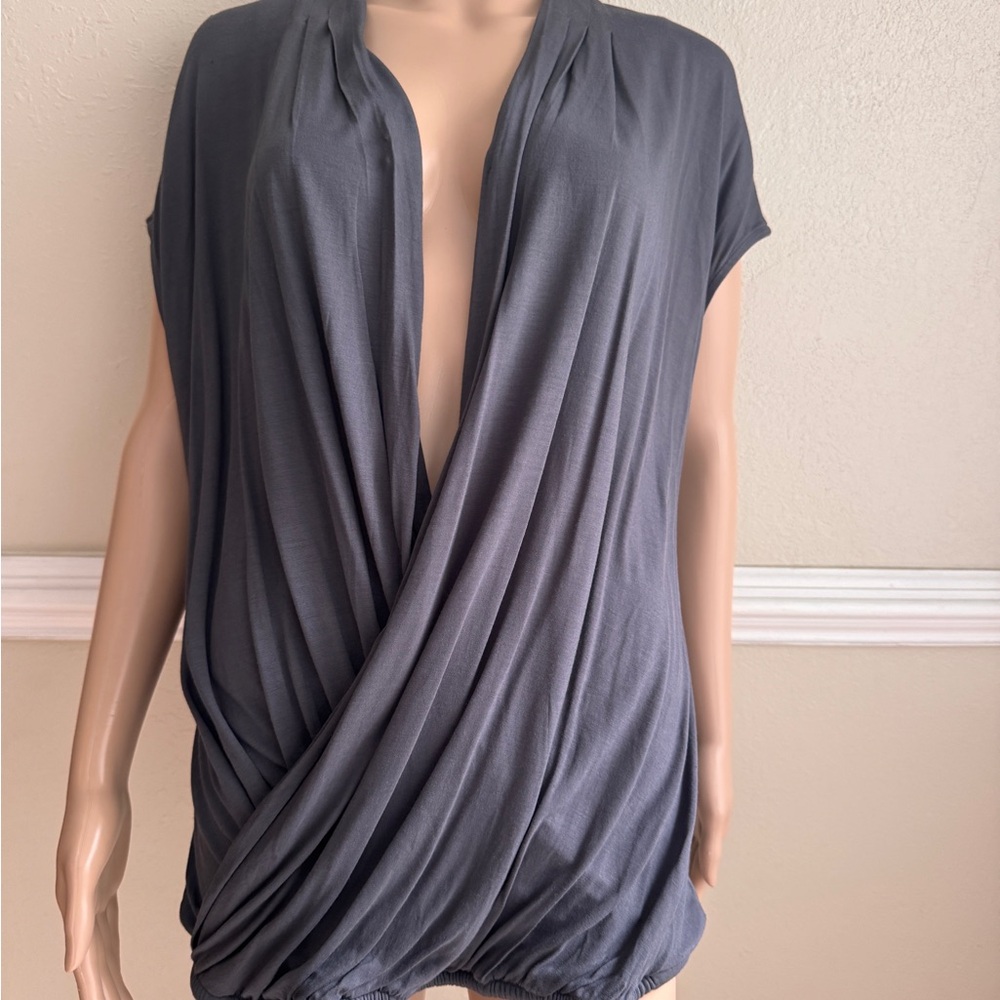 Boden Gray Draped V-Neck Blouse Women Size 8 Elegant Casual Top - Picture 2 of 7